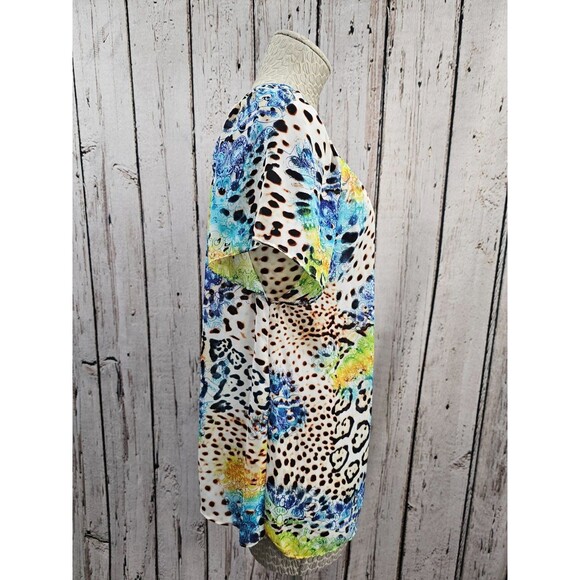ALK Women's Medium Valerie Stevens Multicolor Popvoer Open Back Blouse Shirt Top - Picture 3 of 8